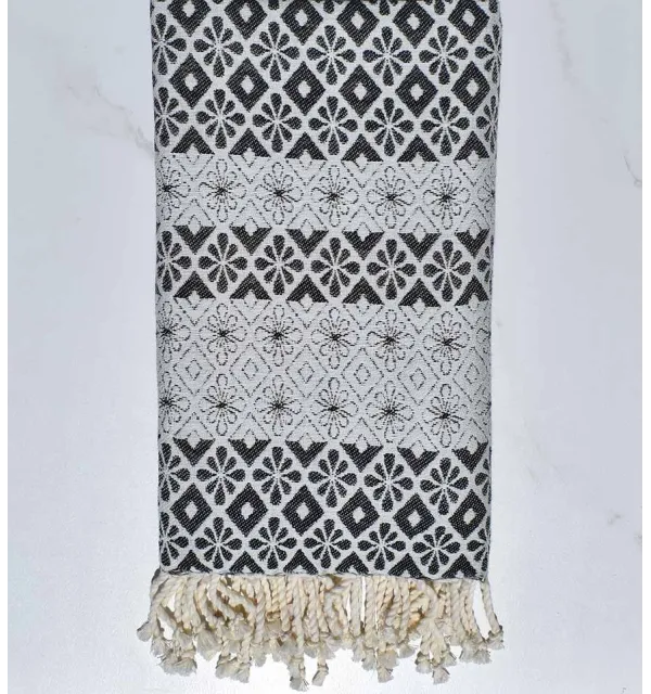 Fouta fleuri gris ardoise 