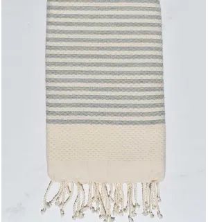 FOUTA nid d'abeille rayée 1 cm rayure gris souris 