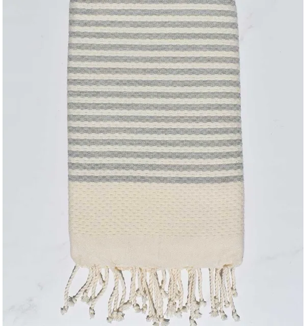 FOUTA nid d'abeille rayée 1 cm rayure gris souris 