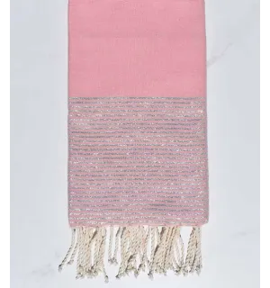 Fouta plate Rose poudre au fil lurex argenté  - 1
