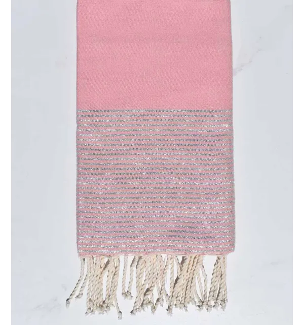 Fouta plate Rose poudre au fil lurex argenté - 1