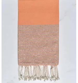 Fouta plate saumon foncé au fil lurex argenté Fouta Tunisia - 1