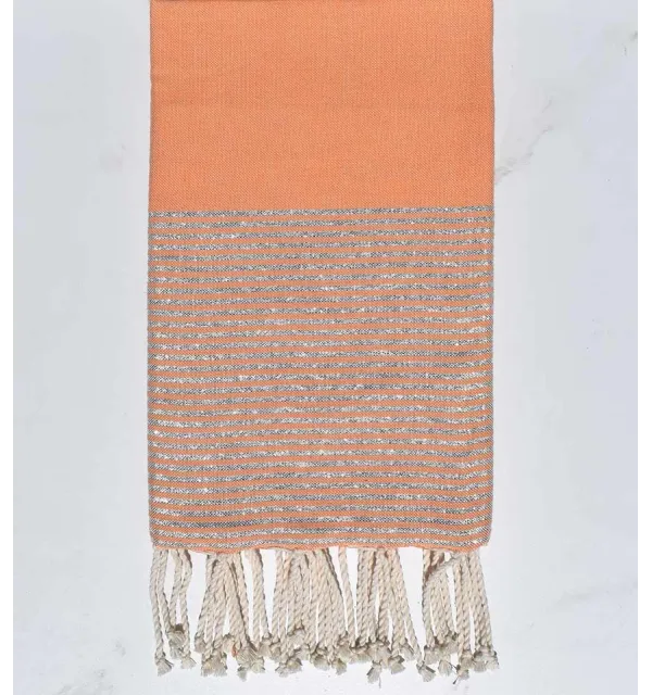 Fouta plate saumon foncé au fil lurex argenté Fouta Tunisia - 1