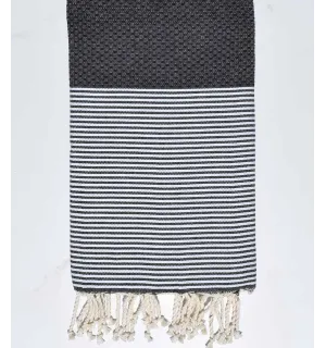 FOUTA NID D'ABEILLE Gris ardoise rayée blanc Fouta Tunisia - 1