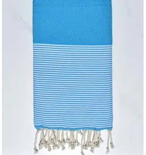 Fouta nid d'abeille bleu céleste Fouta Tunisia - 5