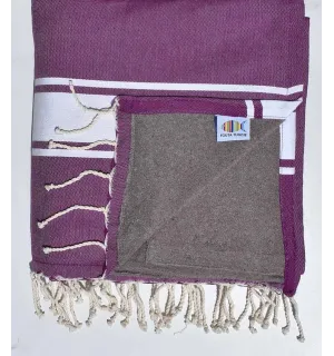 Fouta doublée éponge violet et taupe foncé Fouta Tunisia - 1