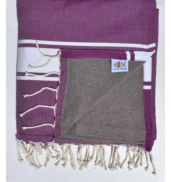 Fouta doublée éponge violet et taupe foncé Fouta Tunisia - 1