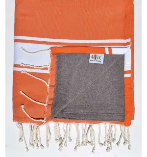 Fouta doublée éponge orangé et taupe - 1 2