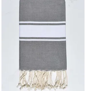 Fouta Plate gris rayée blanc Fouta Tunisia - 1