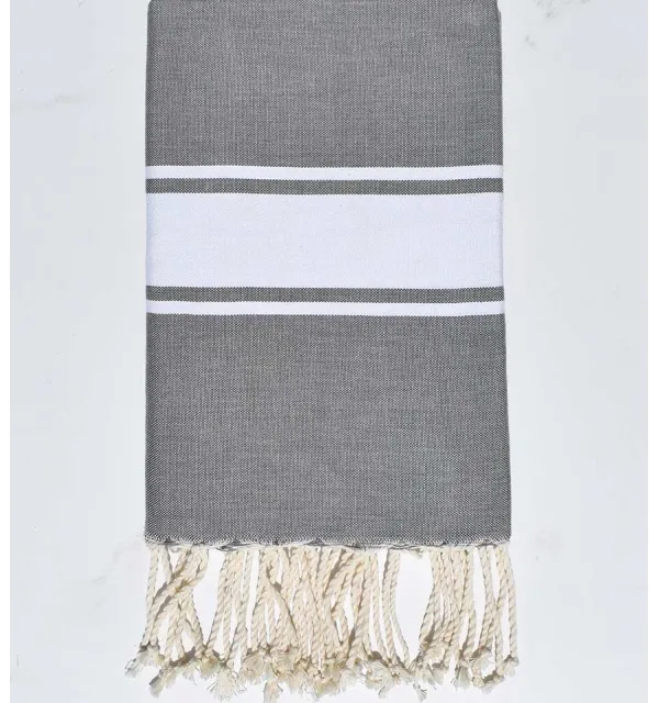 Fouta Plate gris rayée blanc Fouta Tunisia - 1