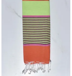 Fouta enfant vert clair, rose,magenta foncé et orange corail Fouta Tunisia - 1