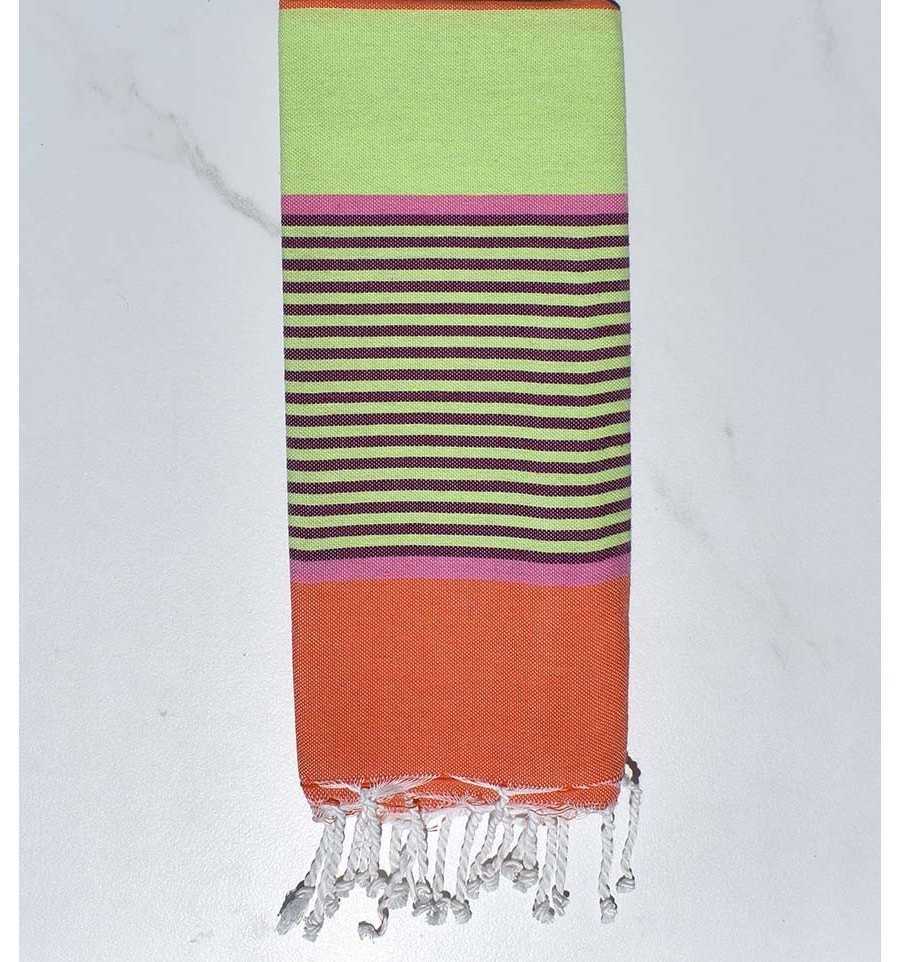 Fouta enfant vert clair, rose,magenta foncé et orange corail