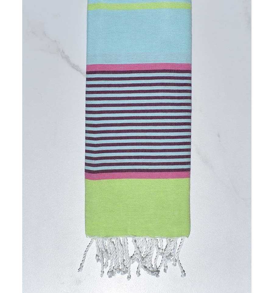 Fouta enfant bleu azurin clair,rose,magenta foncé et vert clair