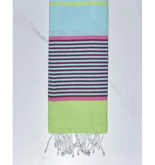 Fouta enfant bleu azurin clair,rose,magenta foncé et vert clair Fouta Tunisia - 1