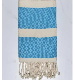 Fouta chevron bleu céleste et écru Fouta Tunisia - 1