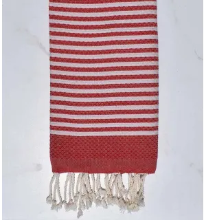 FOUTA nid d'abeille rayée 1 cm rayure rouge anglais Fouta Tunisia - 1