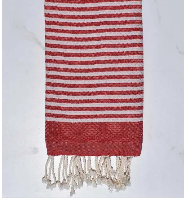 FOUTA nid d'abeille rayée 1 cm rayure rouge anglais Fouta Tunisia - 1
