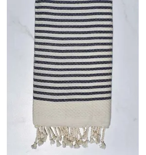 FOUTA nid d'abeille rayée 1 cm rayure bleu foncé Fouta Tunisia - 1