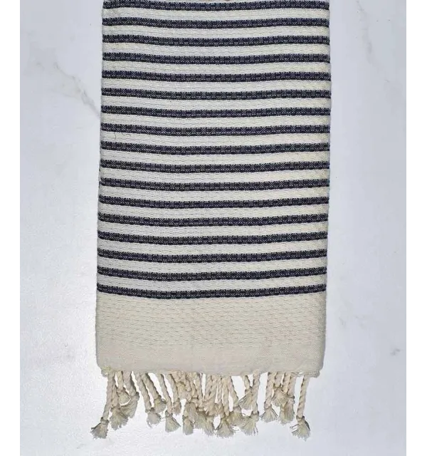 FOUTA nid d'abeille rayée 1 cm rayure bleu foncé Fouta Tunisia - 1