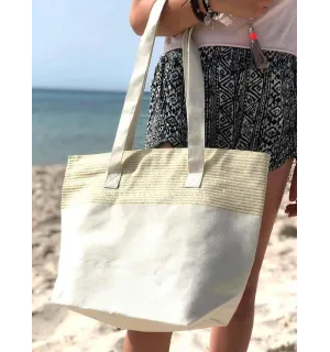 Sac de plage fouta écru avec lurex doré Fouta Tunisia - 1 2