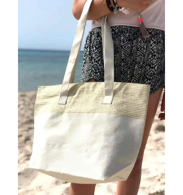 Sac de plage fouta écru avec lurex doré Fouta Tunisia - 2