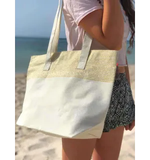Sac de plage fouta écru avec lurex doré Fouta Tunisia - 1