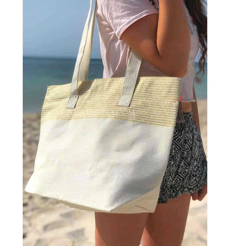 Sac de plage fouta écru avec lurex doré