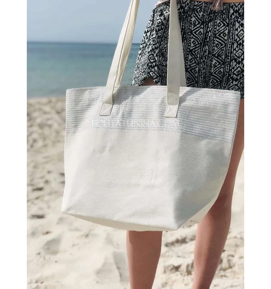 sac de plage fouta écru avec lurex argenté Fouta Tunisia - 2