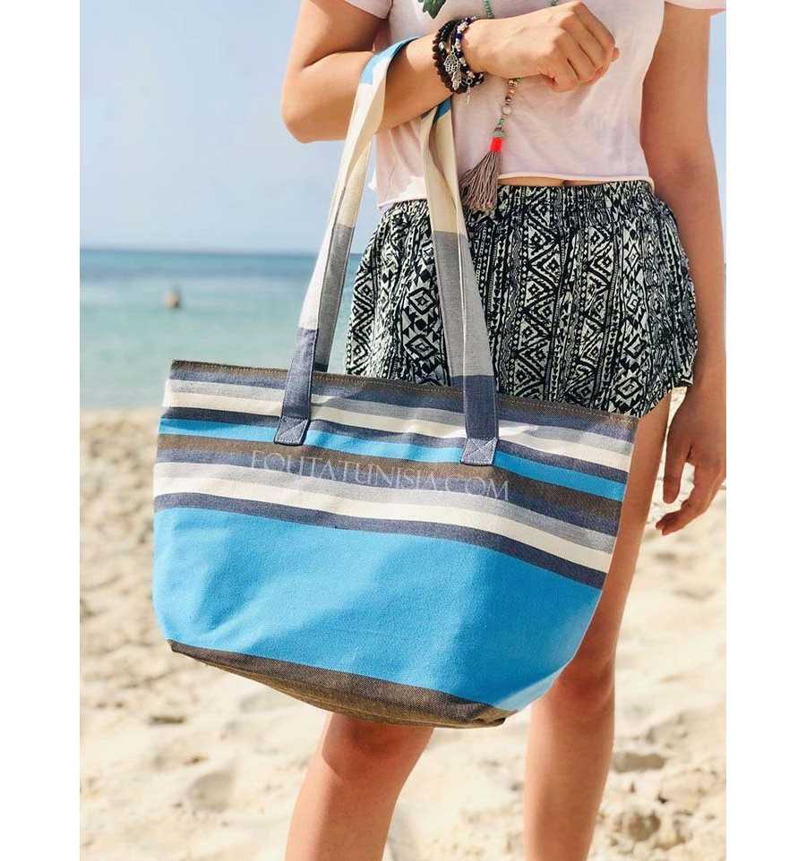 Sac de plage fouta 5 couleurs bleu ciel, blanc, gris, orange, marron et bleu jean