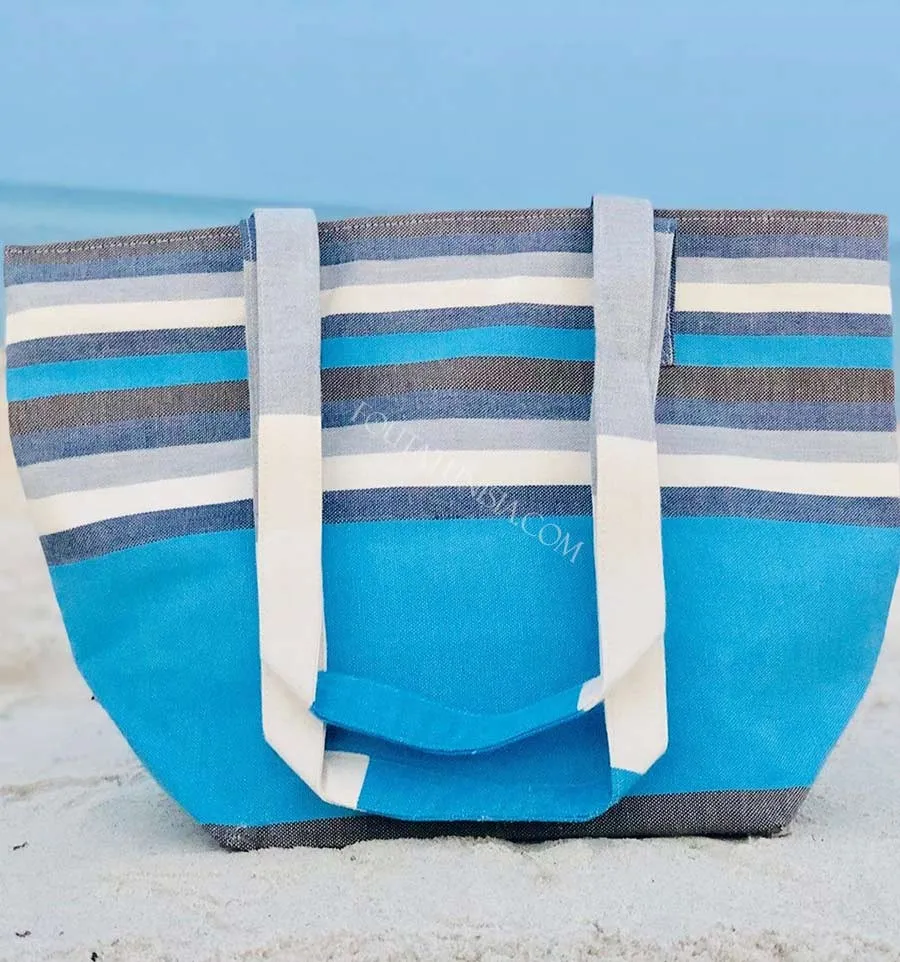 Sac de plage fouta 5 couleurs bleu ciel, blanc, gris, marron et bleu jean Fouta Tunisia - 3