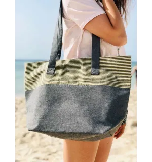 Sac de plage fouta gris foncé avec lurex doré  - 1