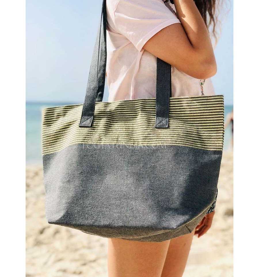 Sac de plage fouta gris foncé avec lurex doré