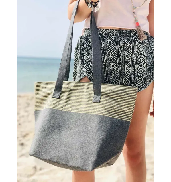 Sac de plage fouta gris foncé avec lurex doré - 2