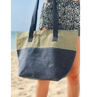 Sac de plage fouta bleu marine avec lurex doré - 1 2