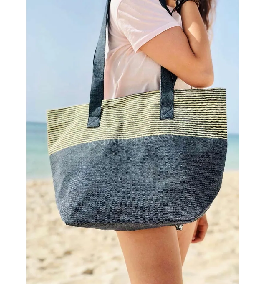 Sac de plage fouta bleu marine avec lurex doré  - 3