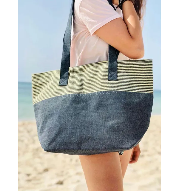Sac de plage fouta bleu marine avec lurex doré - 3