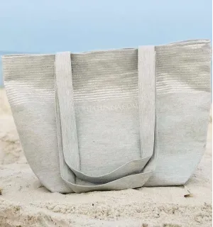 Sac de plage fouta gris clair avec lurex argenté  - 3