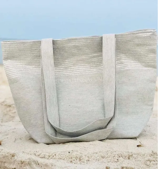 Sac de plage fouta gris clair avec lurex argenté - 3