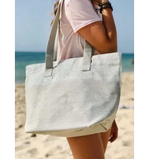 Sac de plage fouta gris clair avec lurex argenté - 3 2