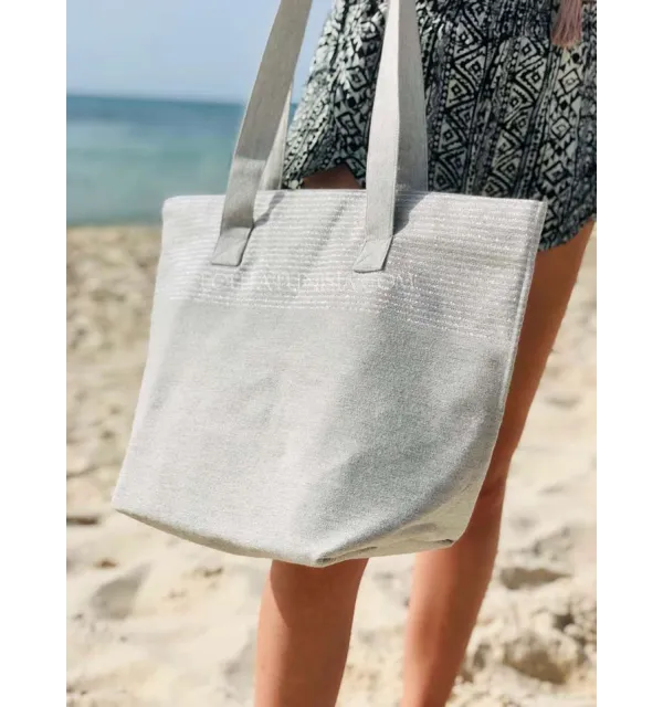 Sac de plage fouta gris clair avec lurex argenté - 2