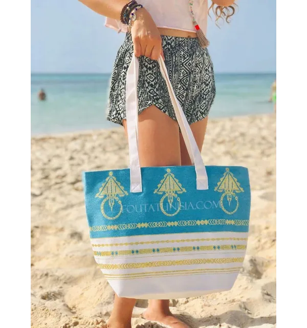 Sac de plage fouta khlela bleu azur Fouta Tunisia - 2
