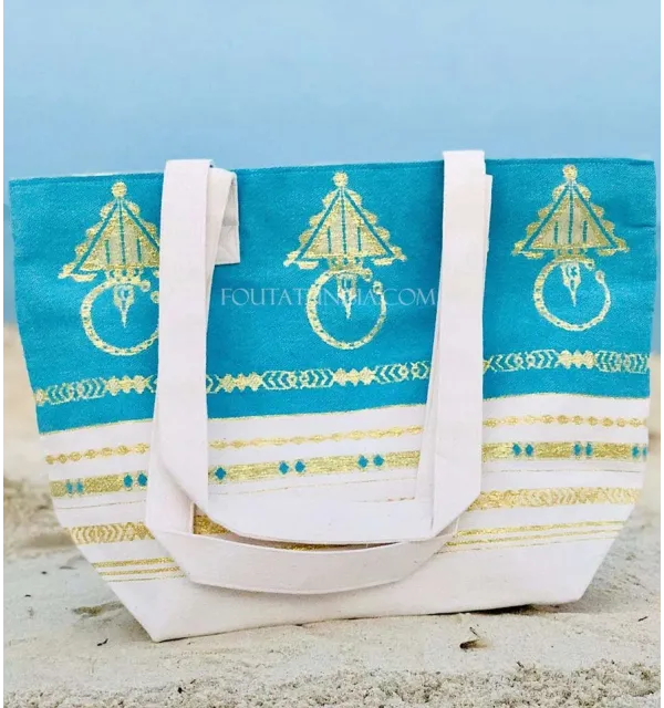 Sac de plage fouta khlela bleu azur Fouta Tunisia - 3