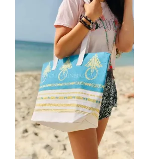 Sac de plage fouta khlela bleu azur Fouta Tunisia - 2 2