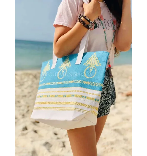 Sac de plage fouta khlela bleu azur Fouta Tunisia - 1