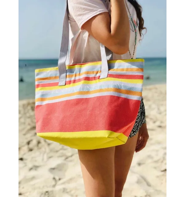 Sac de plage fouta 5 couleurs nacarat clair,gris,orange,bleu ciel et jaune - 1