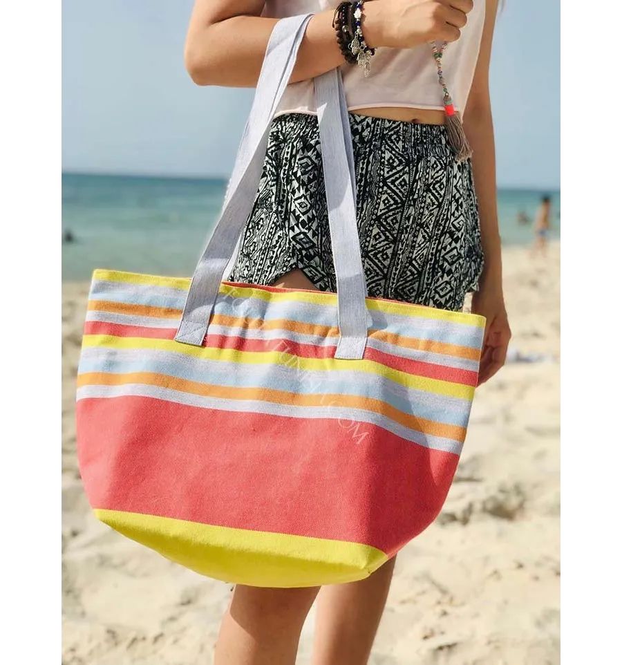 Sac de plage fouta 5 couleurs nacarat clair,gris,orange,bleu ciel et jaune  - 2