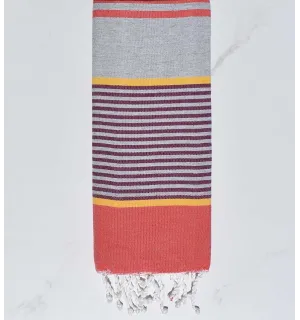Fouta enfant gris, jaune, violet pourpre et rouge Fouta Tunisia - 1