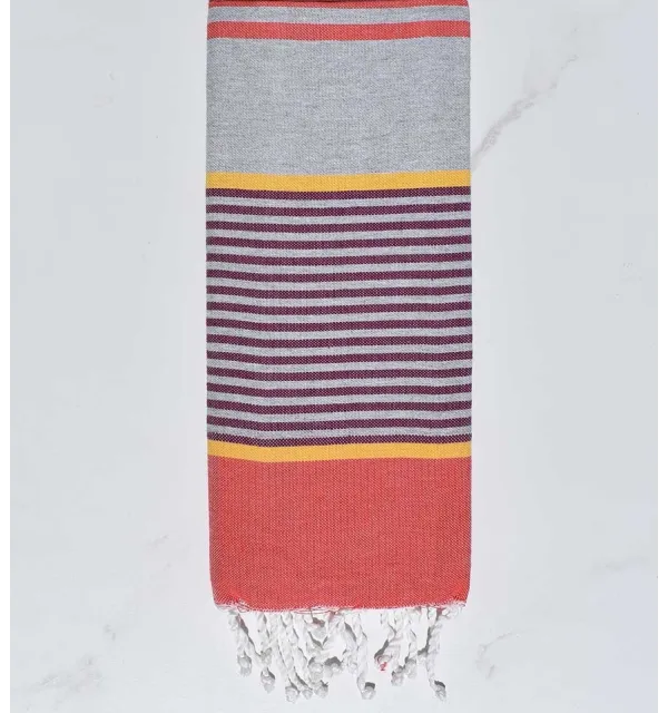 Fouta enfant gris, jaune, violet pourpre et rouge Fouta Tunisia - 1