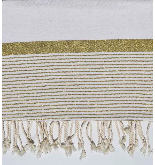 Jeté moyenne 1.5*2.5m blanc crème avec fil lurex doré - 1