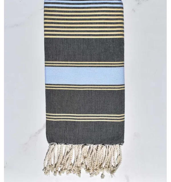 Fouta dina ardoise, bleu ciel et jaune de naples Fouta Tunisia - 1